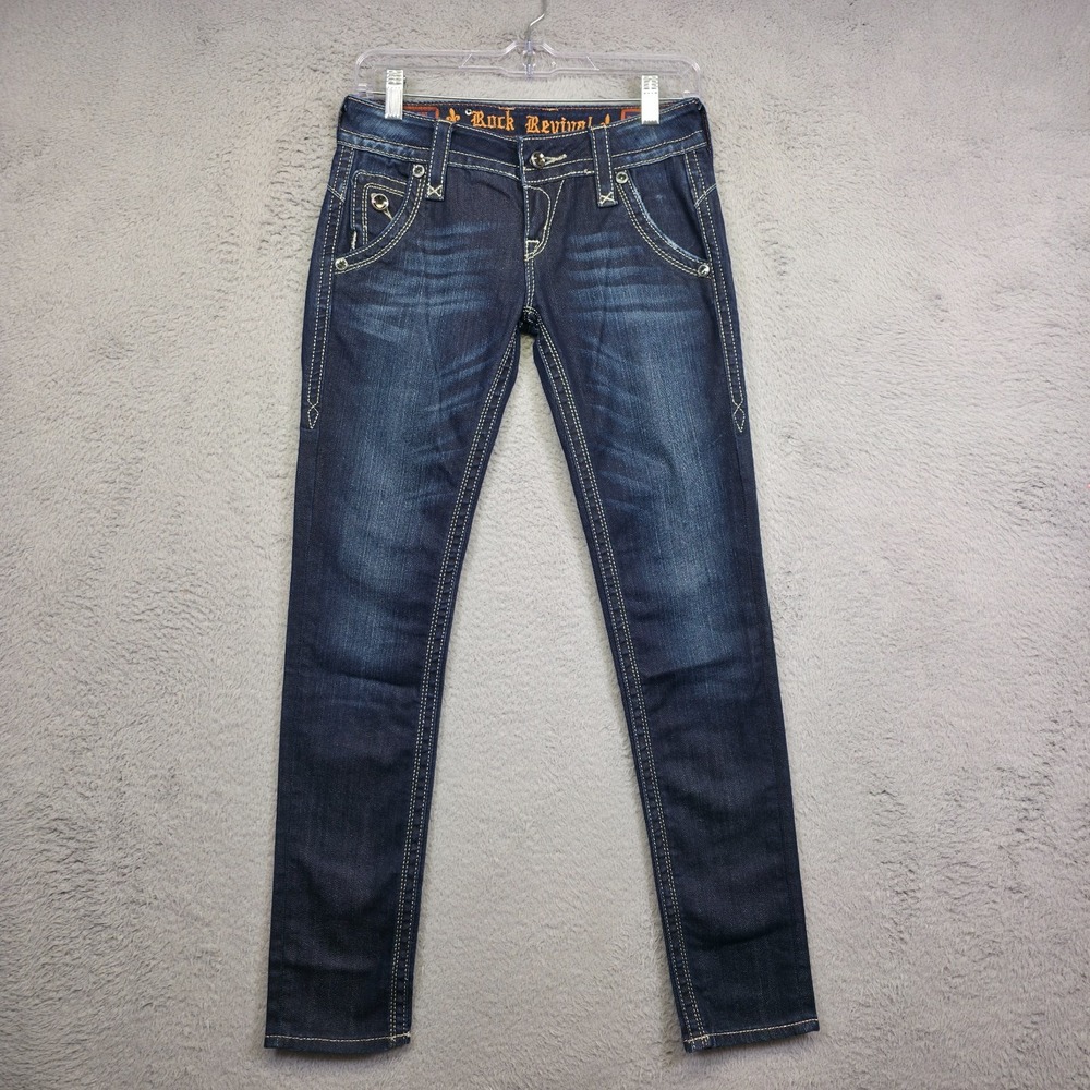 Rock Revival Jeans‎ Womens 26 Blue Adele Skinny Low Rise Dark Wash Denim Western